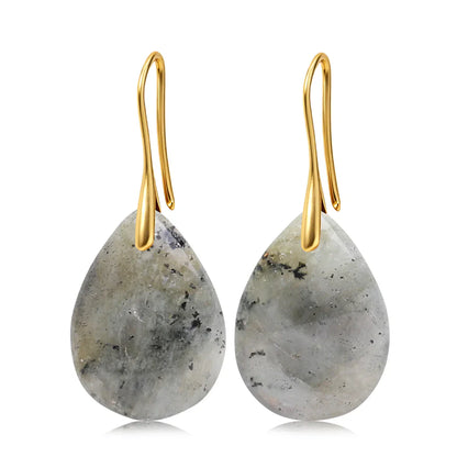 Natural Stone Pendant Women's Teardrop Earrings Elegant Gem Jewelry Creative Gift Black Obsidian Amethyst Rose Quartz Earrings