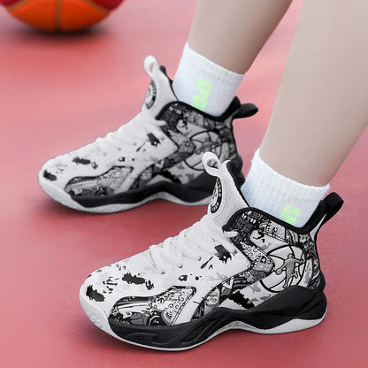 Kids Basketball Shoes Non-slip Breathable PU Leather Basketball Training Sneakers Boys Girls Sports Shoes Children Running Shoes