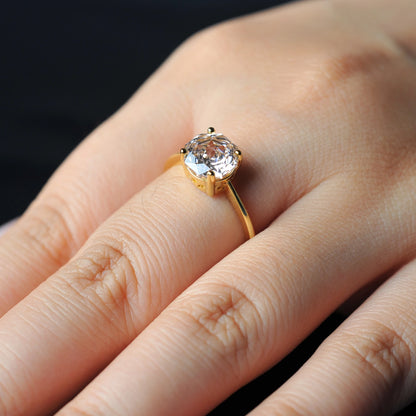 1.5ct 5A Octagon Rose Cut Cubic Zirconia Morganite Pink Solitaire Ring 18K Yellow Gold Plating 925 Sterling Silver