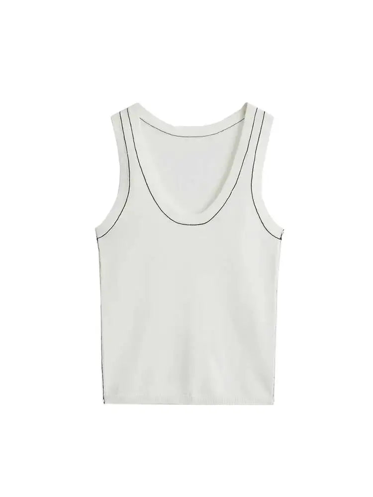 Women's Sleeveless Knit Tank Tops, V Neck ,Contrast Trims, Female Camis, Chic Vest Fashion