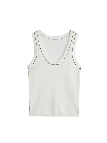 Women's Sleeveless Knit Tank Tops, V Neck ,Contrast Trims, Female Camis, Chic Vest Fashion