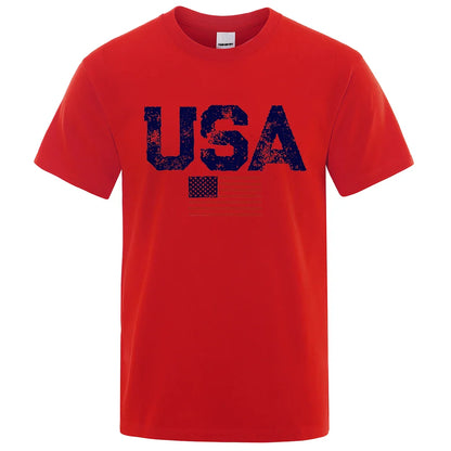 Vintage USA American Flag Print T-Shirt Men Women Patriotic Casual Cotton Tee Summer Outdoor Leisure Fashion Streetwear