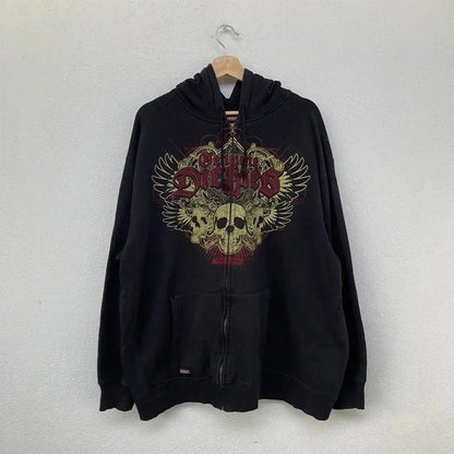 Man Hoodie Y2k Goth Streetwear Men Hip Hop Streetwear Harajuku Gothic Pattern Zip Up 90s Graphic Sweatshirt Japanese Anime