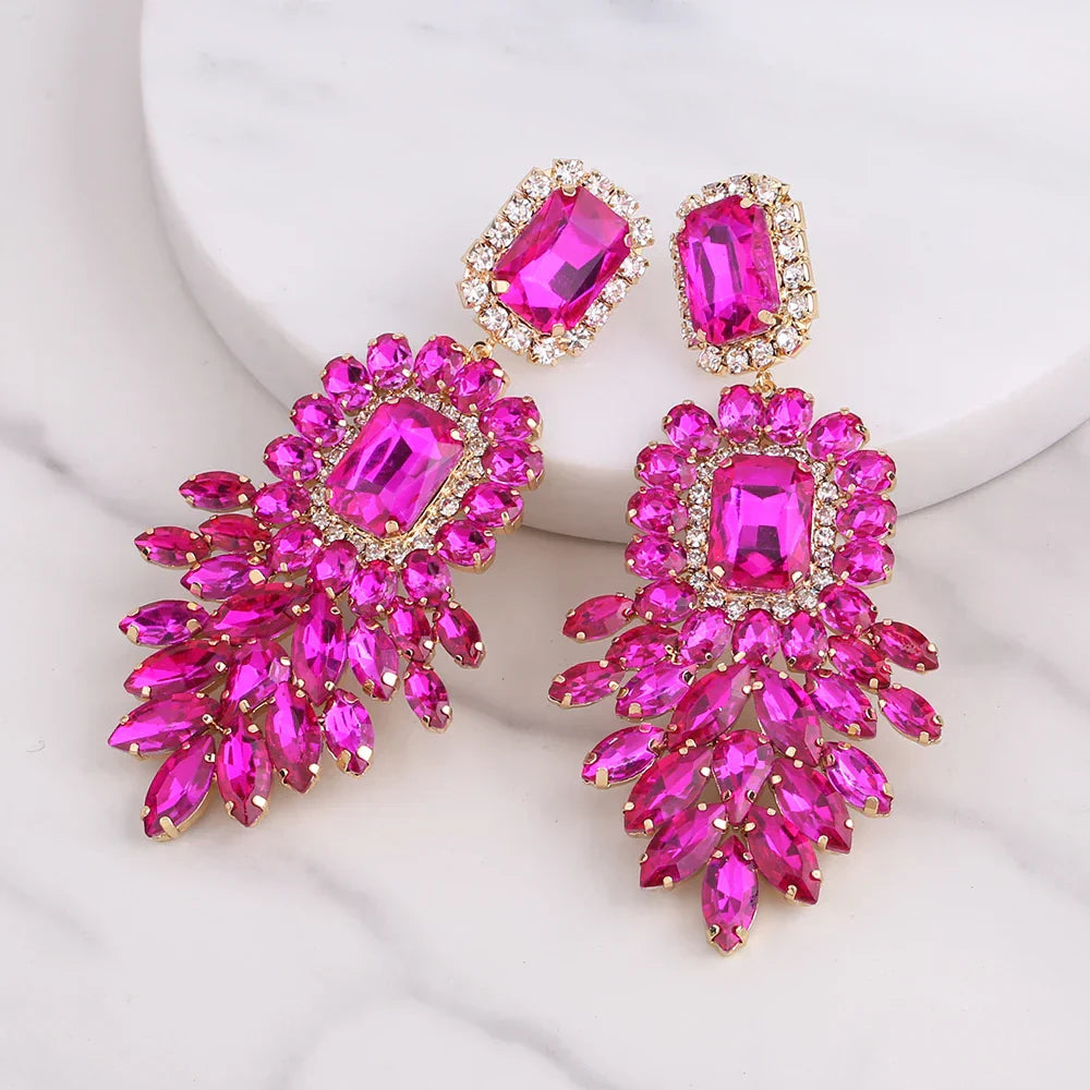 New Crystal Dangle Earrings For Women Rhinestone Earrings Weddings Ladies Party Fashion Jewelry Accessories Wholesale Gifts