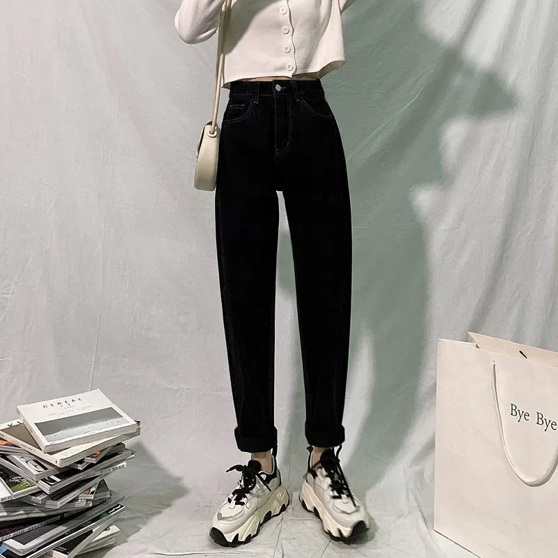 Versatile High-waisted Slimming Loose-fit Straight-leg Jeans For Women