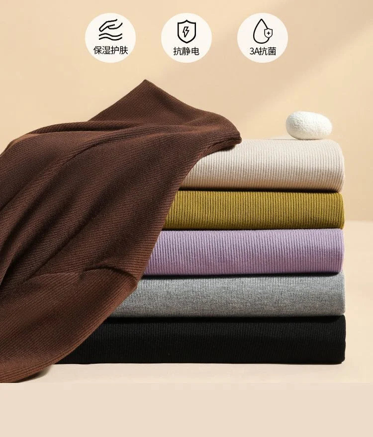 Women's Elastic Half High Collar T-Shirt Solid Ribbed Tops Long Sleeve Tight Bottom Basic Shirt Casual Clothing Autumn