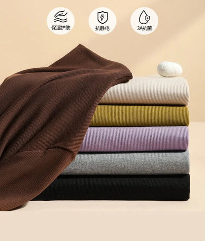 Women's Elastic Half High Collar T-Shirt Solid Ribbed Tops Long Sleeve Tight Bottom Basic Shirt Casual Clothing Autumn