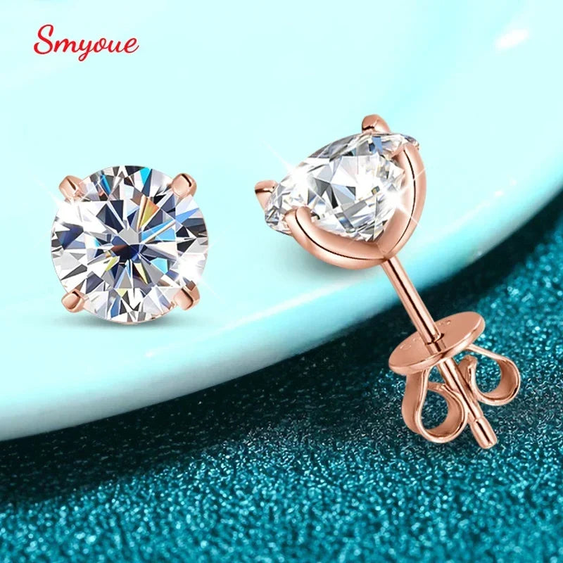 0.2-3CT Rose Gold Color Moissanite Stud Earrings for Women Sparkling Classic Wedding Lab Diamond Earring Pure 925 Silver