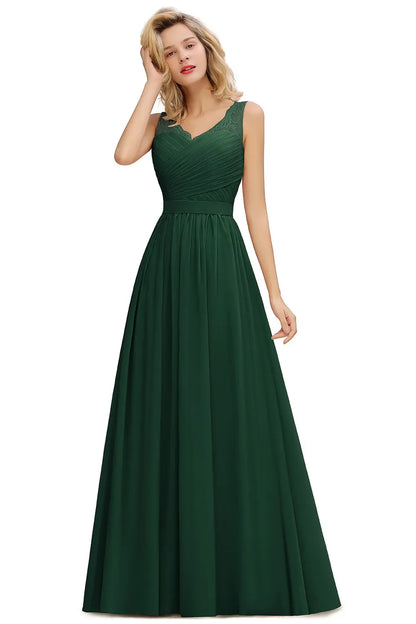 Elegant Bridesmaid Dress Pleated Bodice See-through Lace Cap Sleeves Maxi Flowy A-Line Skirt Wedding Party Gown Women