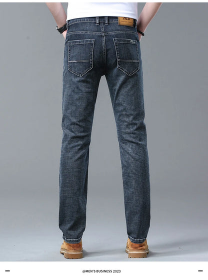 2026 Brand New Men  Straight Blue Gray Jeans Business Fashion Classic Style Cotton Stretch Denim Pants Male Brand Trousers