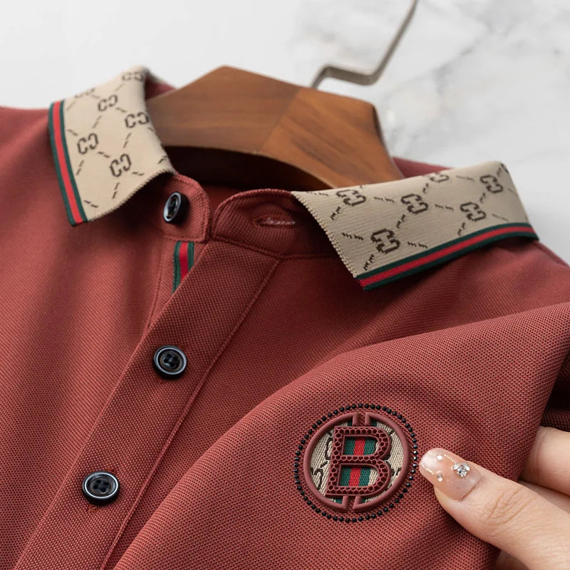 2025 New Summer Men's Business Leisure High end Fashion Boutique Embroidery Original Design Top Short sleeved Polo Shirt