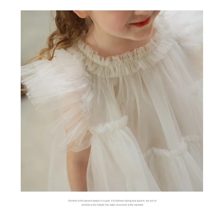 Girls Handmade Splicing Fluffy Gauze Princess Dress Summer New Foreign Dresses Party Dress for Kids Girl