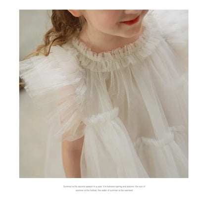 Girls Handmade Splicing Fluffy Gauze Princess Dress Summer New Foreign Dresses Party Dress for Kids Girl