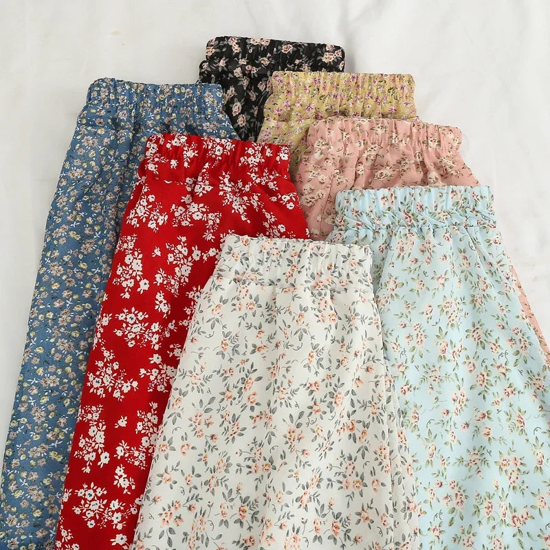 Women's Summer Skirts Vintage Floral Printed Chiffon Skirts High-waisted Elastic Waist Relaxed Mid-length Skirts Beach Skirts