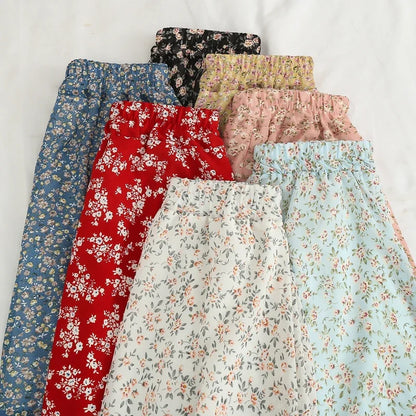 Women's Summer Skirts Vintage Floral Printed Chiffon Skirts High-waisted Elastic Waist Relaxed Mid-length Skirts Beach Skirts