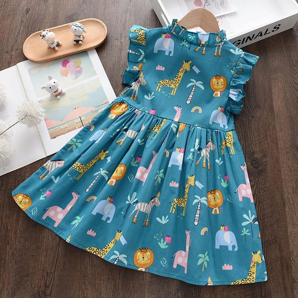 Girls Casual Dresses 2022 New Summer Kids Baby Flowers Print Costumes Floral Party Birthday Princess Vestidos 2-6Y