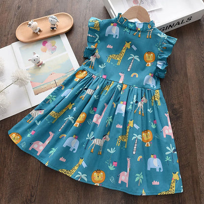 Girls Casual Dresses 2022 New Summer Kids Baby Flowers Print Costumes Floral Party Birthday Princess Vestidos 2-6Y