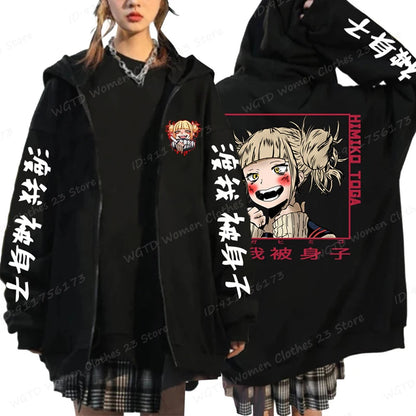 Hot Anime Himiko Toga Anime Print Zipper Hoodies For Women/Men Fashion Streetwear Hooded Pullovers Long Sleeve Zip Sweatshirts