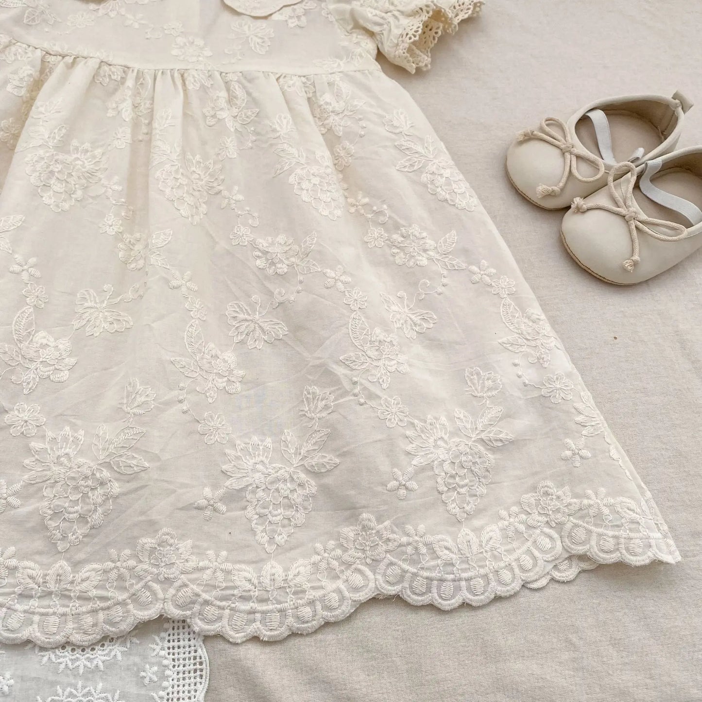 2026 Summer New Pure Cotton Embroidered Floral Short Sleeved Girl's Dress 2-6Yrs Versatile Adorable Korean Style Dress