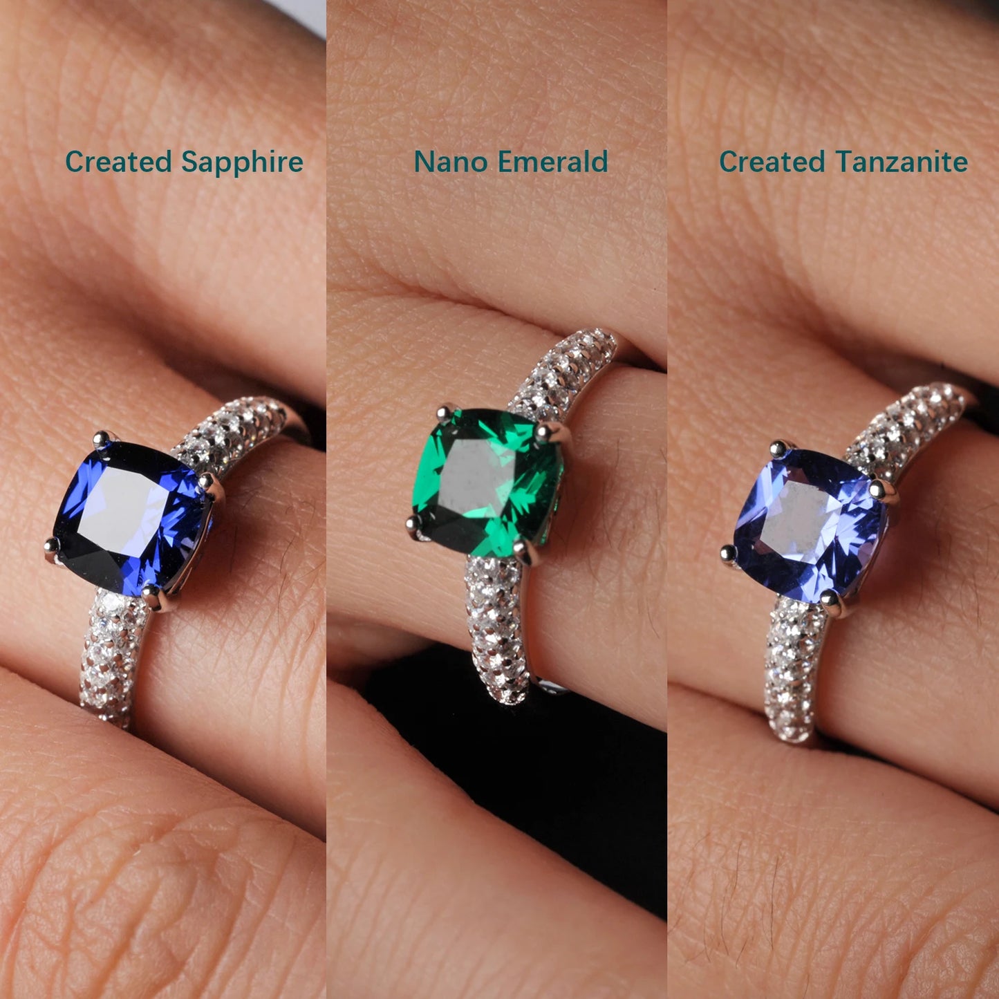 2.22ct Created Sapphire Nano Emerald Tanzanite Solitaire Ring 925 Sterling Silver for Women Daily Party Jewelry  sets gift