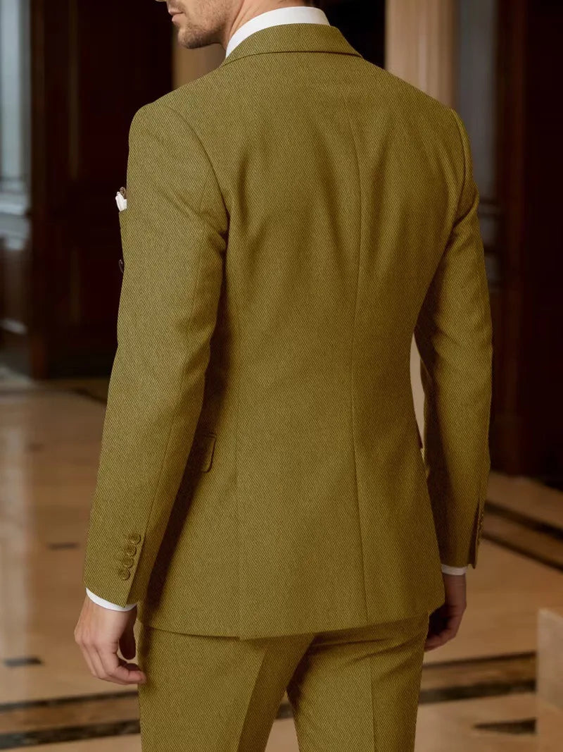 2026 New Double-Breasted Peak Lapel Men's Suit Set Two-Piece Coffee Beige Pink (Jacket   Pants) Casual Business B
