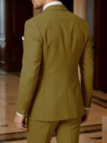 2026 New Double-Breasted Peak Lapel Men's Suit Set Two-Piece Coffee Beige Pink (Jacket   Pants) Casual Business B