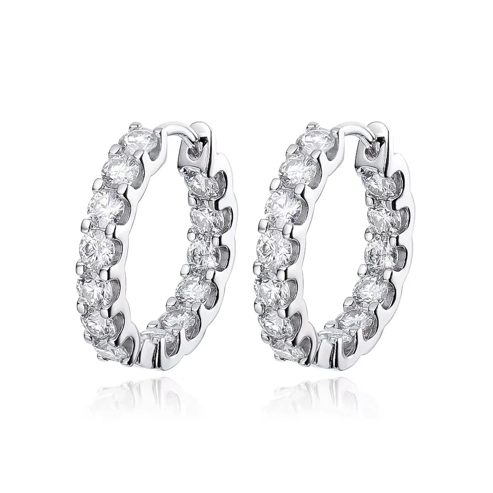 18k Plated Total 2.6CT Full Moissanite Hoop Earring for Women Sparkling Wedding Party Earring 925 Sterling Silver Jewelry