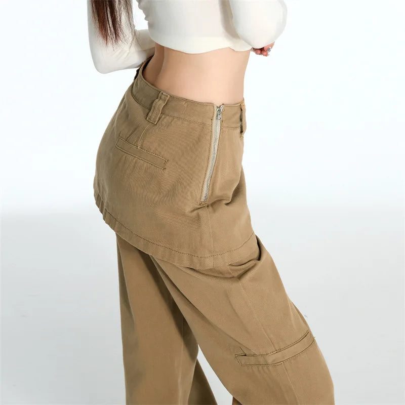 Calça Jeans Plus Size Falsa de Duas Peças Retrô Cortina Fart