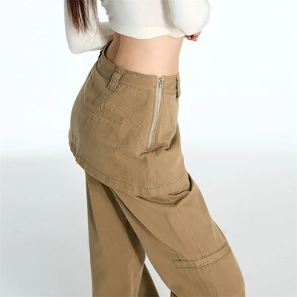 Calça Jeans Plus Size Falsa de Duas Peças Retrô Cortina Fart