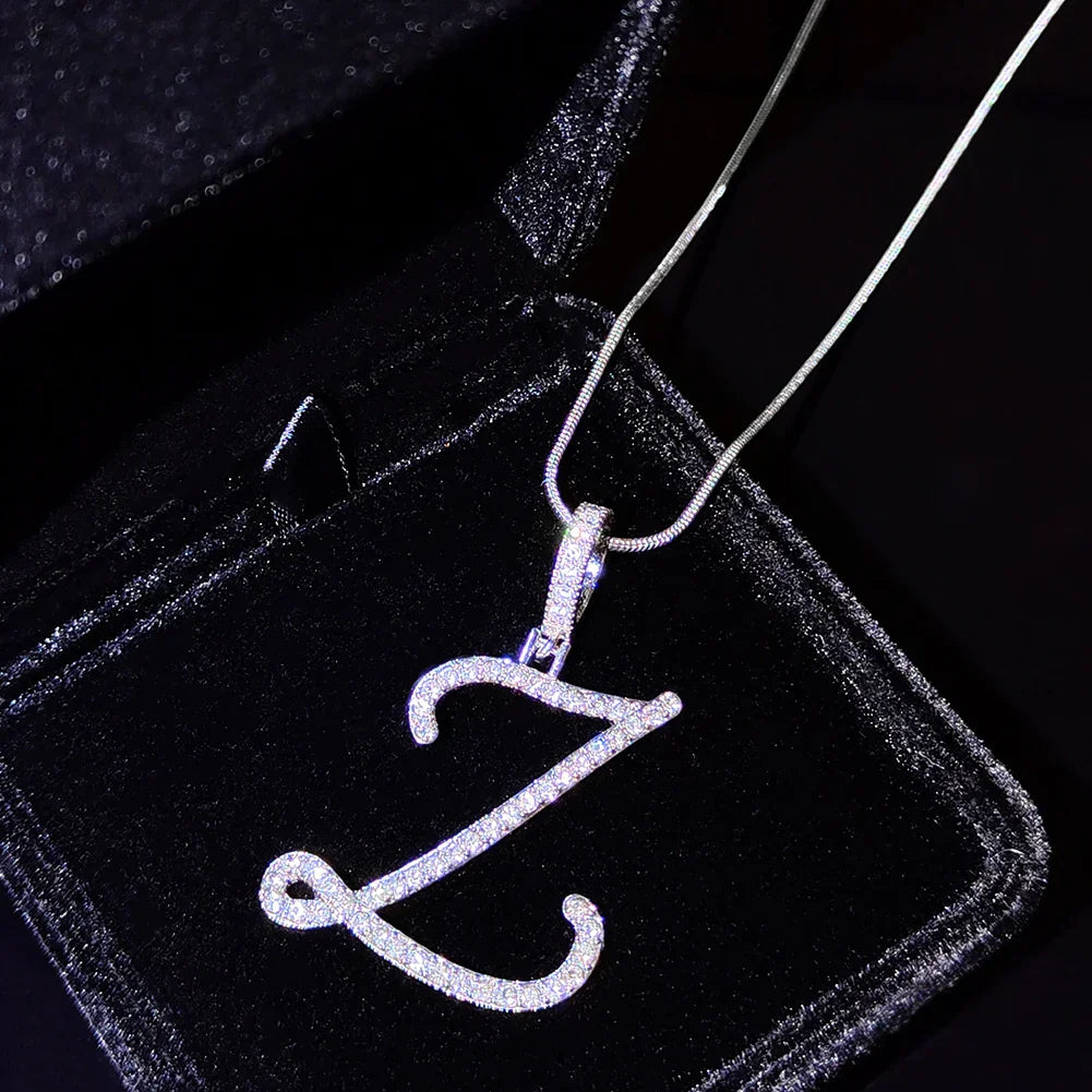 A-Z Cursive Initial Letter Name Pendant Necklace For Women Simple Rope Chain Letter Necklace Fashion Jewelry Gift