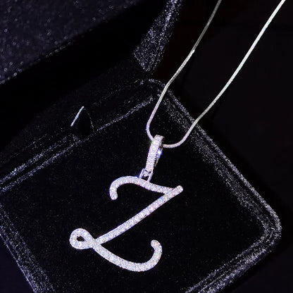 A-Z Cursive Initial Letter Name Pendant Necklace For Women Simple Rope Chain Letter Necklace Fashion Jewelry Gift