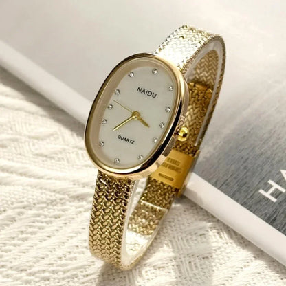 New Brand Quartz Watch for Women Luxury Gift Oval Dial Rhinestone Watch Adjustable Stainless Steel Strap Wristwatches Wholesale