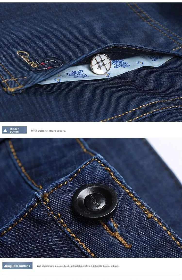 Men's Classic Straight Men's Jeans Fitted Comfortable Elastic Business Casual Denim Pants Korean Fashion  Autumn Casual Trousers