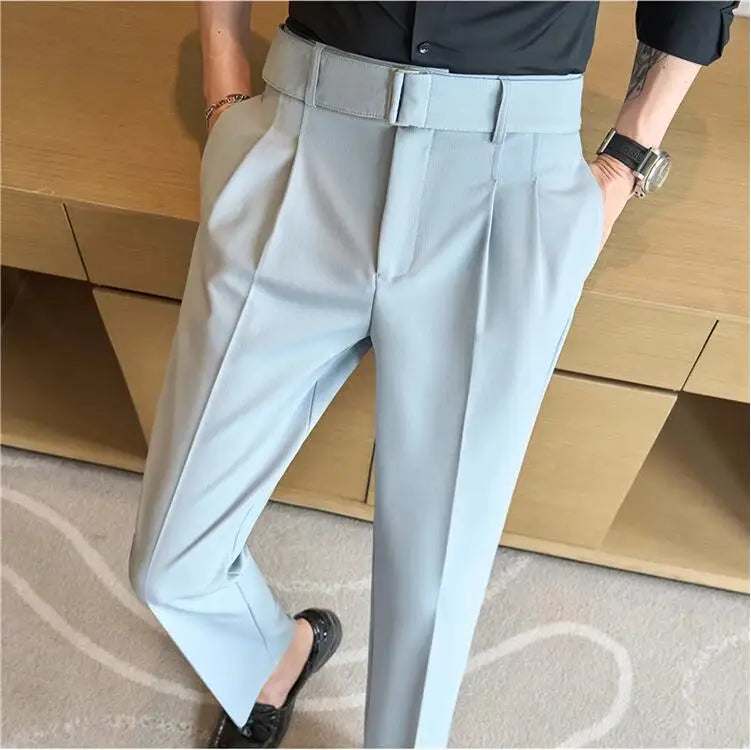 Quality Male Boutique Men Formal Wear Wedding Dress Trousers Men Belt Design British Style Business Casual Slim Suits Pants 3XL
