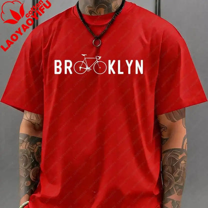Brooklyn Bicycle Print T Shirt Men's Summer Streetwear Cotton Tops for Cycling Lovers New York City Cyclist Graphic Tshirt Gift
