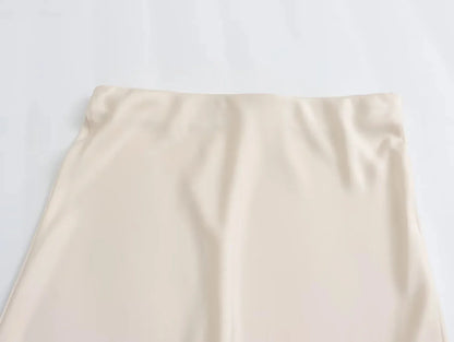 2024 Y2K Casual Women Long Skirt Spring Elastic High Waisted A-Line Casual Female Satin Skirts High Street Lady Skirts