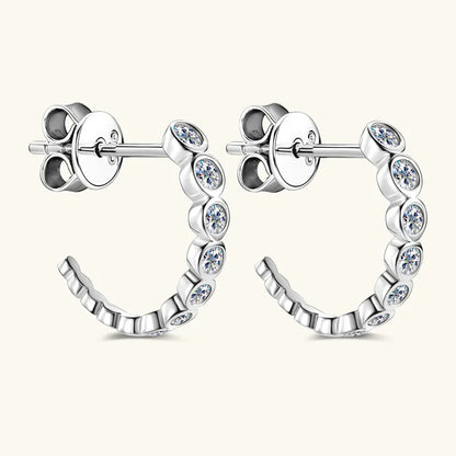 C Shape 0.38cttw Full Moissanite Stud Earrings for Women Ear Fine Jewelry S925 Silver Plated 18K All Diamond Bezel Earring
