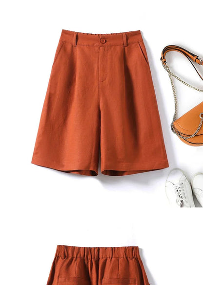 Cotton and Linen Shorts for Women Summer 2025 Loose High Waisted Wide Leg Pants Casual Versatile Solid Retro Straight Shorts