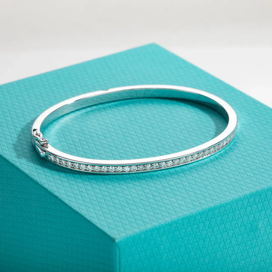 2.017cttw Moissanite Eternity Bracelet 925 Sterling Silver 18K White Gold Plated Classic Bangle for Women Gifts