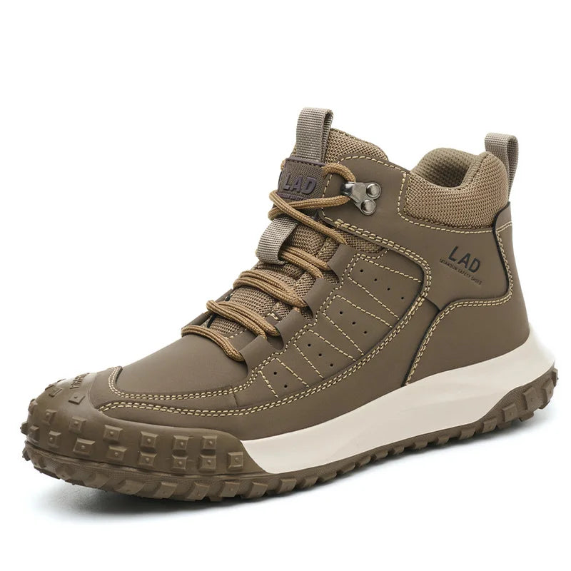 Men's four season work shoes with high top, comfortable soft sole, anti smashing steel toe safety shoes