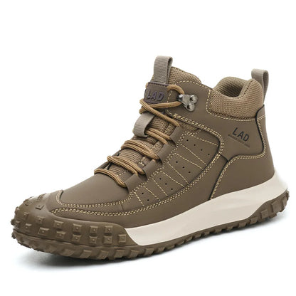 Men's four season work shoes with high top, comfortable soft sole, anti smashing steel toe safety shoes