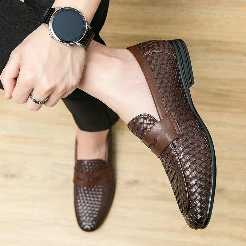 European station fashion brand luxury bean shoes leather men's shoes slip-on loafers classic plaid small leather shoes