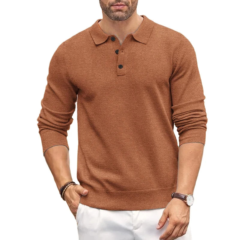 Mens Button Polo Shirts Slim Mock Neck Shirt Knit Polo Sweaters Casual Dress Jumper Winter Thermal Pullover Sweater