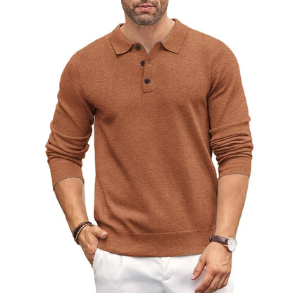 Mens Button Polo Shirts Slim Mock Neck Shirt Knit Polo Sweaters Casual Dress Jumper Winter Thermal Pullover Sweater