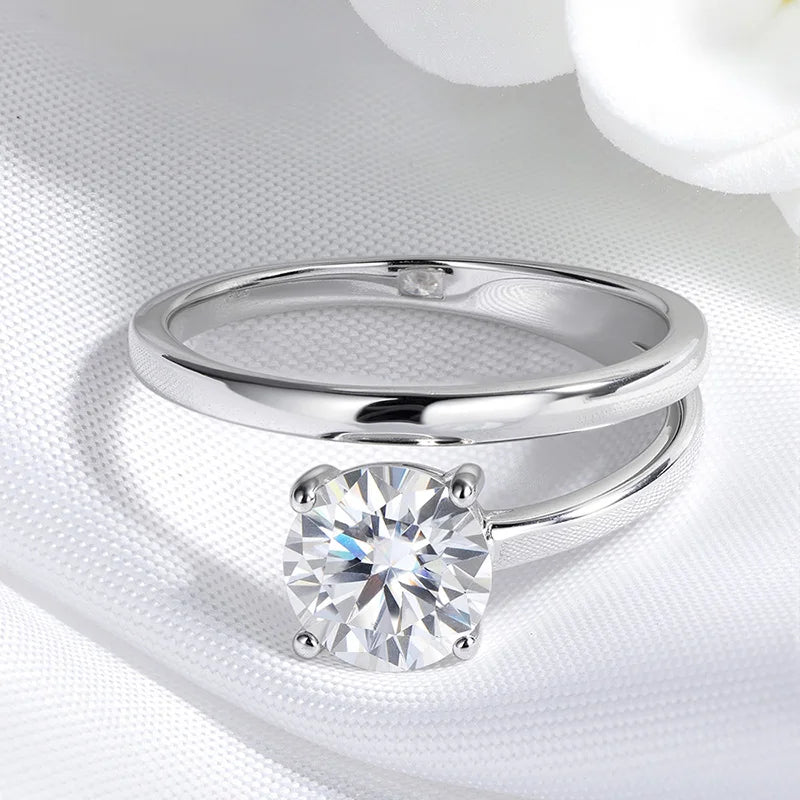 1CT 2CT Certified Moissanite Rings for Women Sparkling Brilliant Cut Wedding Bands 100% Real 925 Pure Silver Jewelry