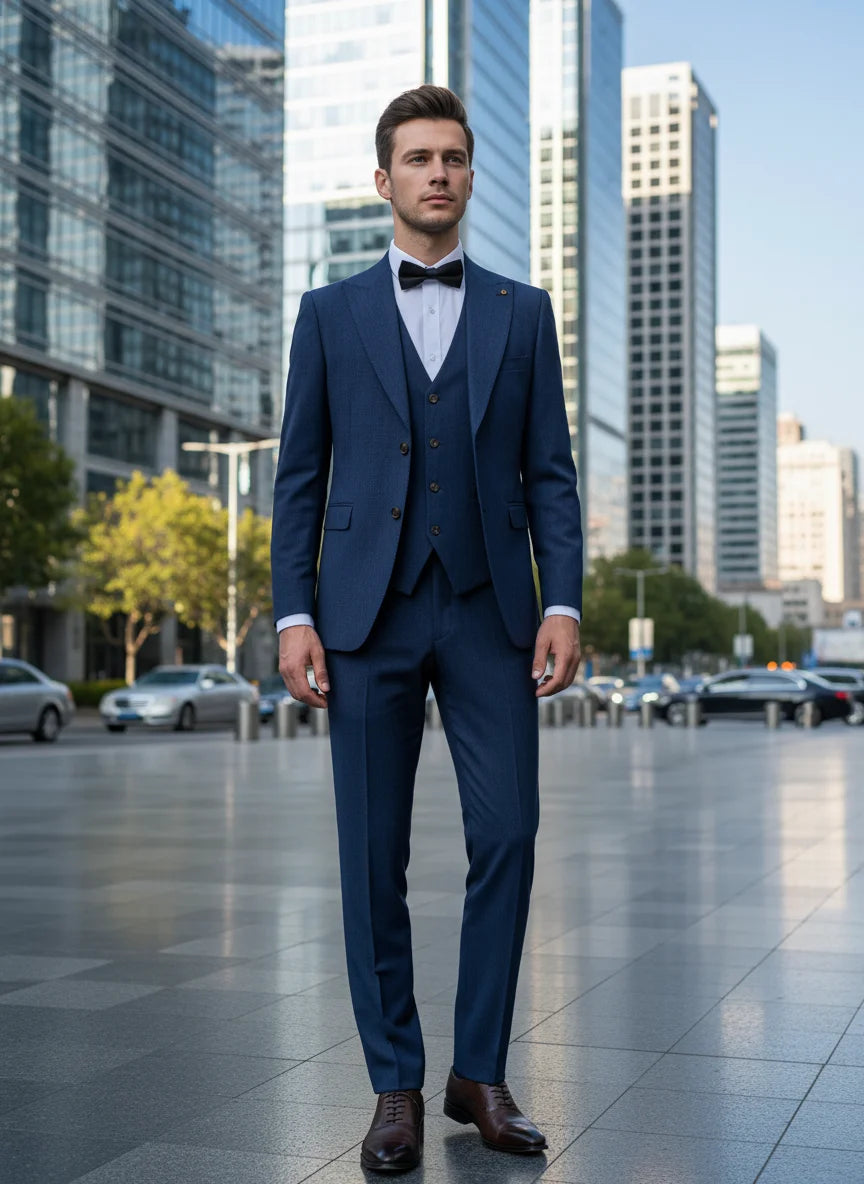Novo terno masculino de 2 botões, design moderno azul, blazer de escritório, traje masculino de luxo, acabamento com miçangas na borda