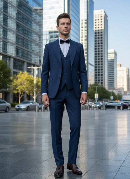 Novo terno masculino de 2 botões, design moderno azul, blazer de escritório, traje masculino de luxo, acabamento com miçangas na borda
