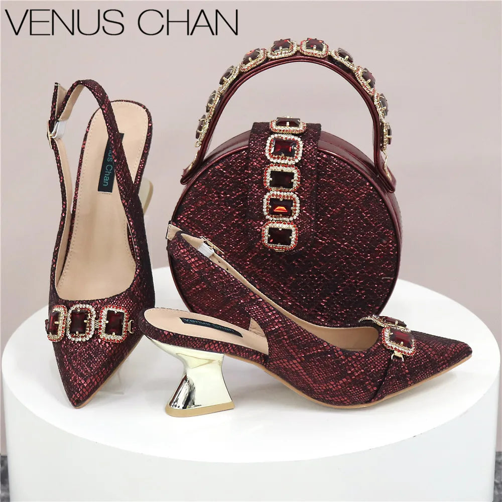 Ladies High Quality Women's Pumps And Bag Italian Fashion Design Dark Green Color Bag For Nigeria Wedding Party