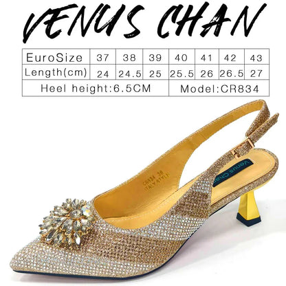 Italian Design Rhinestone Luxury Wine Colour Pointed Toe Shoe & Bag Set Women's High Heels for Parties