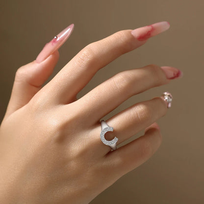 Horseshoe Shaped Synthetic Moissanite Rings for Woman Men 925 Sterling Silver Ring Engagement Fine Jewelry Gift for Her